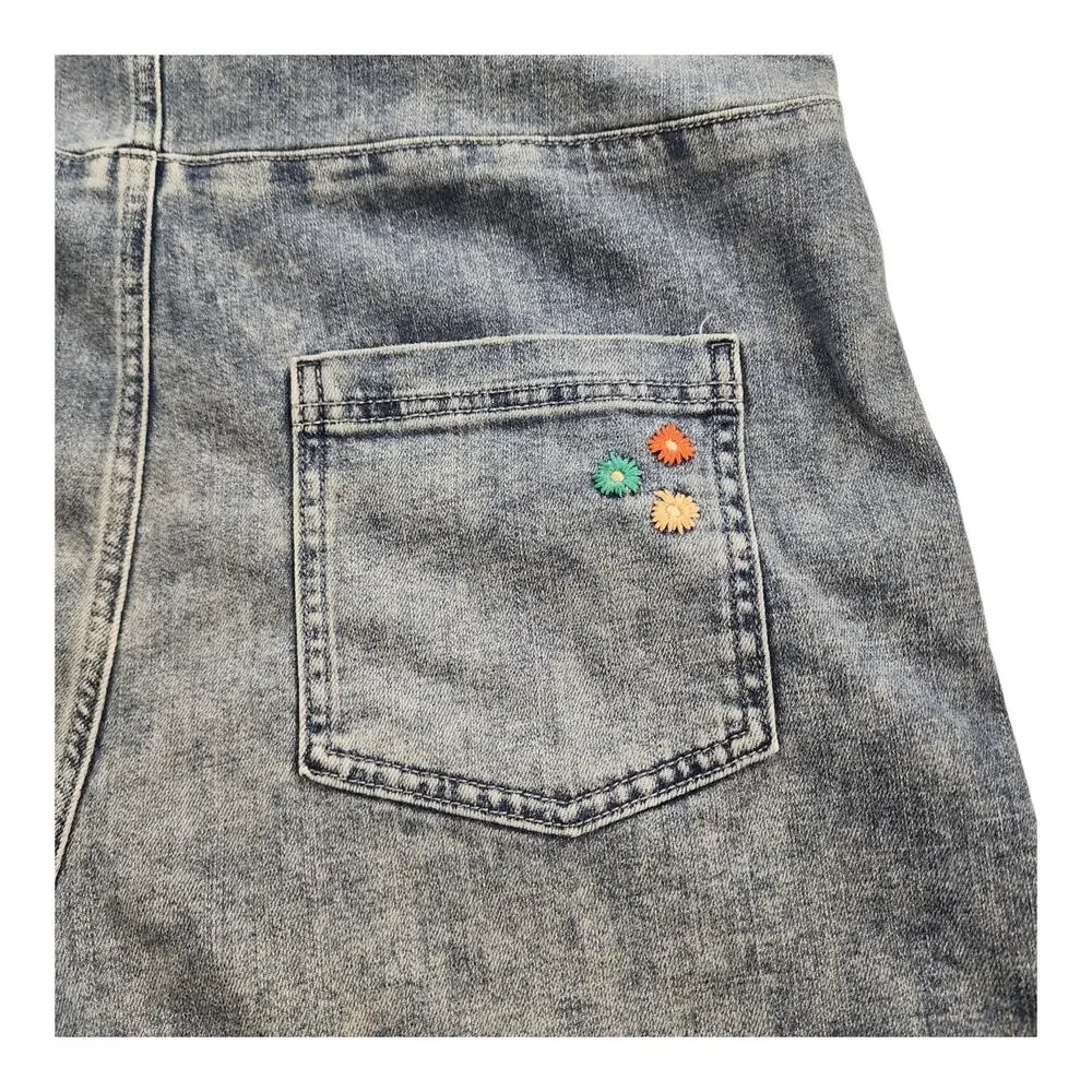 Aerie Werk & Play Denim Shortalls Large Blue Overall Shorts Adjustable Casual